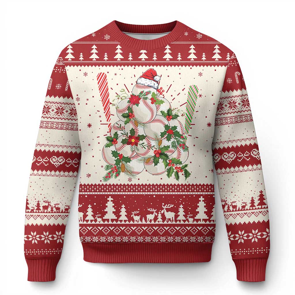 Funny Christmas Baseball Ugly Christmas Sweater Santa Sports Balls Snow Xmas Tree - Wonder Print Shop