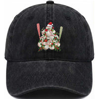 Funny Christmas Baseball Washed Cotton Baseball Cap Santa Sports Balls Snow Xmas Tree