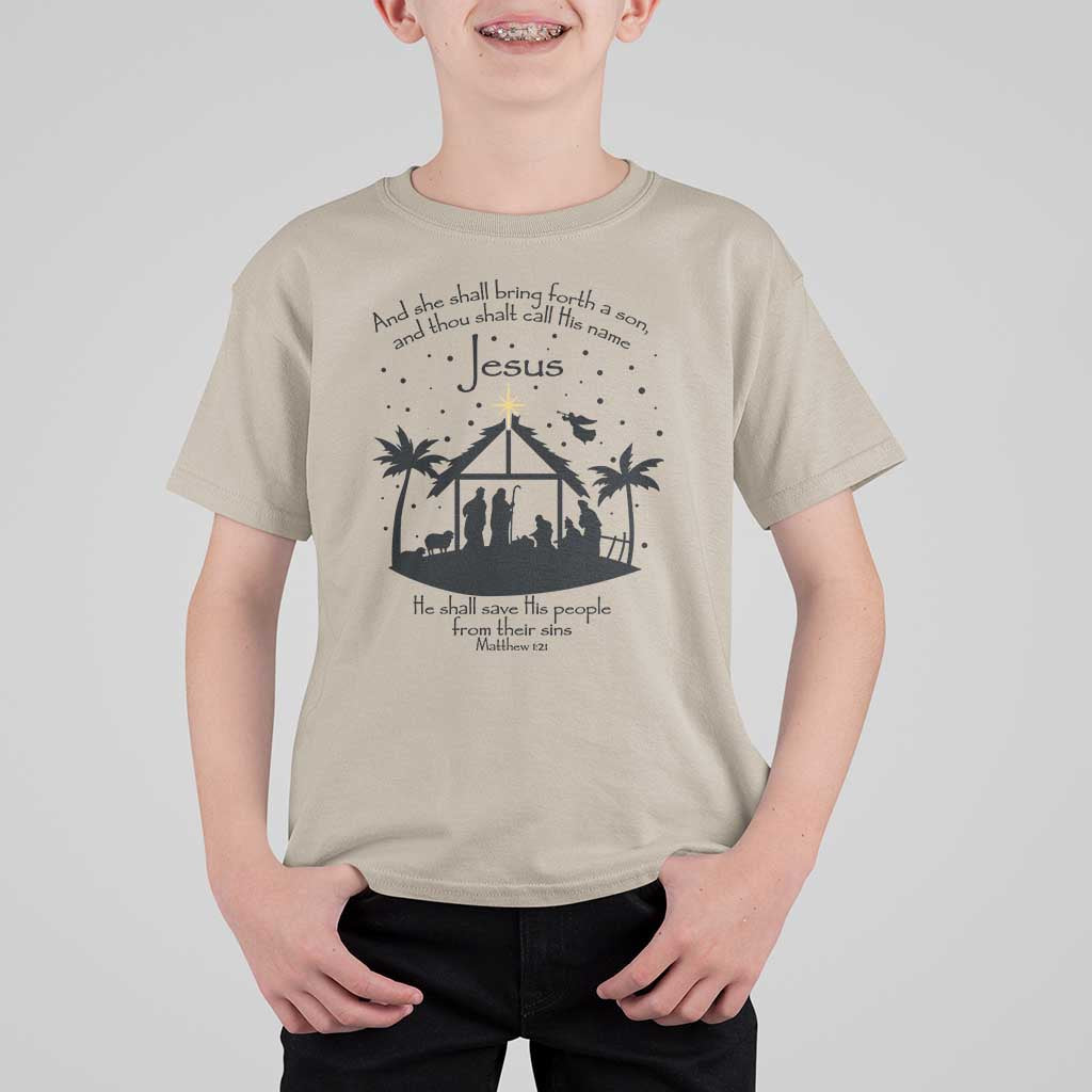 Christian Christmas T Shirt For Kid And She Shall Bring Forth A Son And Thou Shalt Call His Name Jesus - Wonder Print Shop