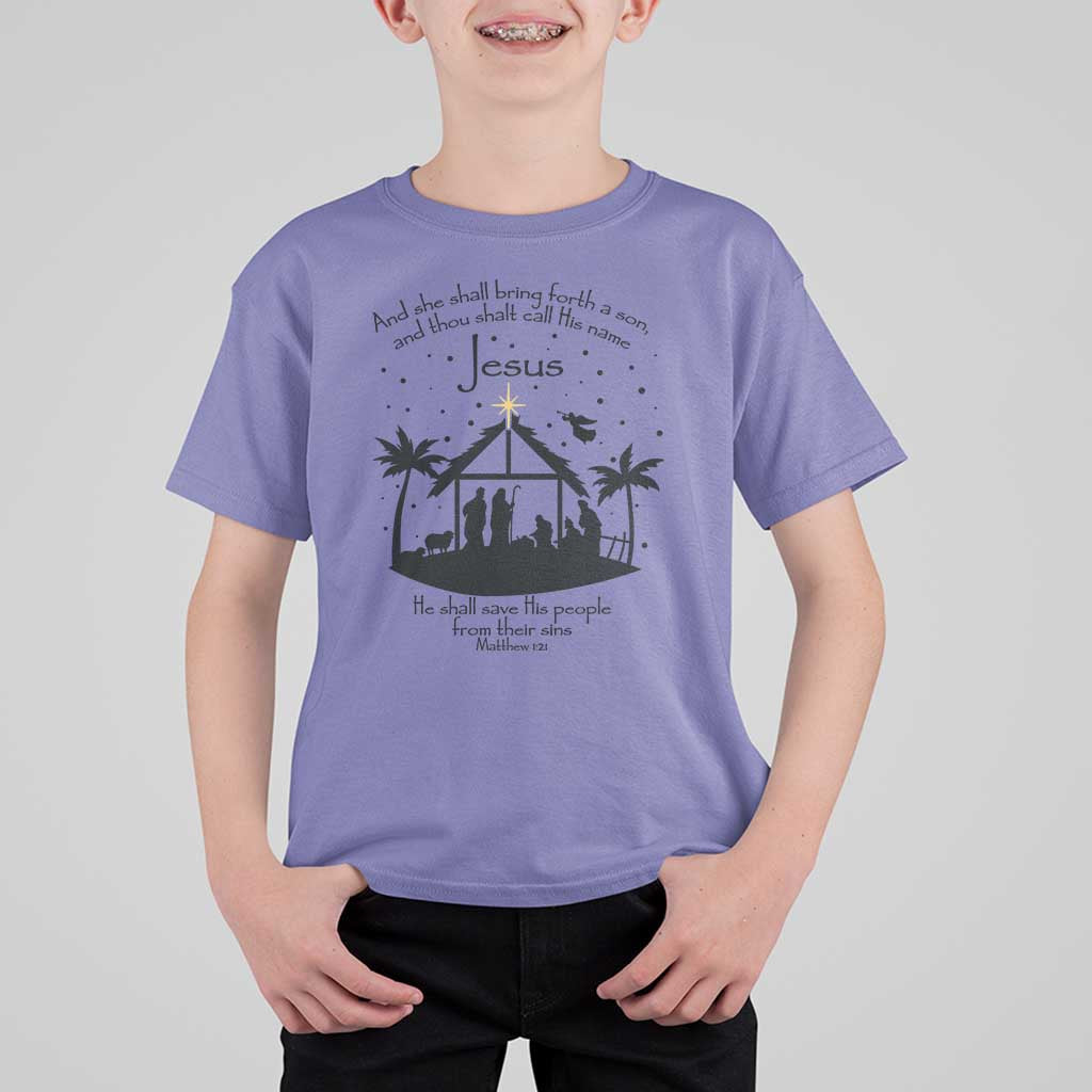 Christian Christmas T Shirt For Kid And She Shall Bring Forth A Son And Thou Shalt Call His Name Jesus - Wonder Print Shop