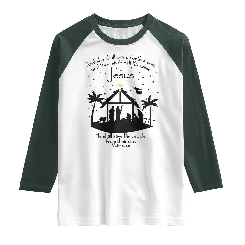 Christian Christmas Raglan Shirt And She Shall Bring Forth A Son And Thou Shalt Call His Name Jesus - Wonder Print Shop