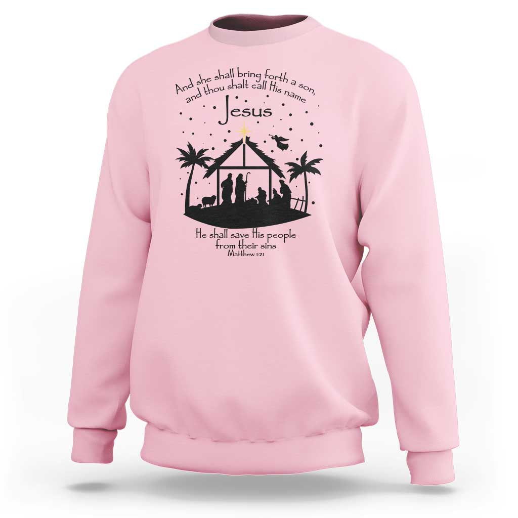 Christian Christmas Sweatshirt And She Shall Bring Forth A Son And Thou Shalt Call His Name Jesus - Wonder Print Shop