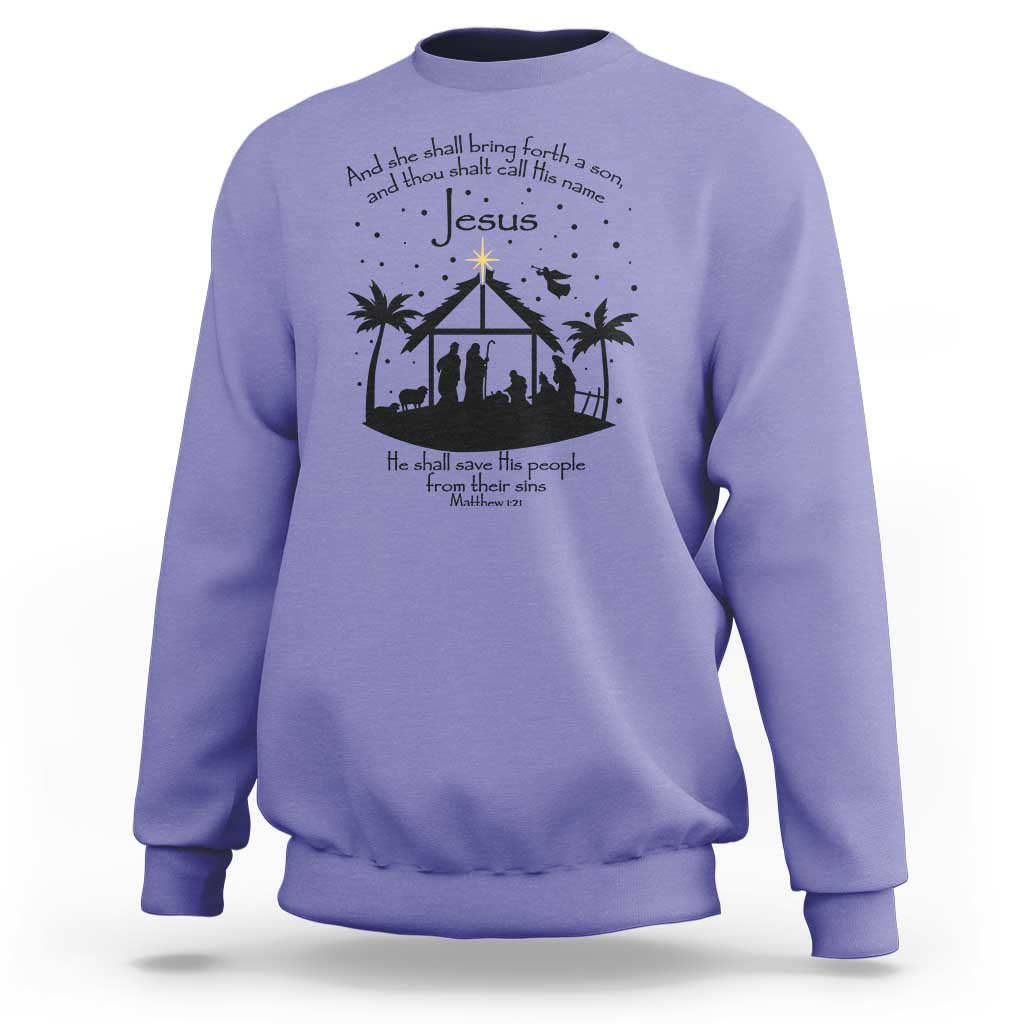 Christian Christmas Sweatshirt And She Shall Bring Forth A Son And Thou Shalt Call His Name Jesus - Wonder Print Shop