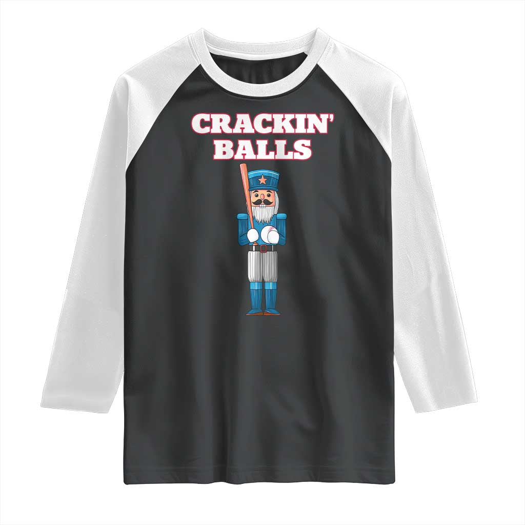 Funny Nutcracker Baseball Raglan Shirt Crackin' Balls Baseball Players - Wonder Print Shop