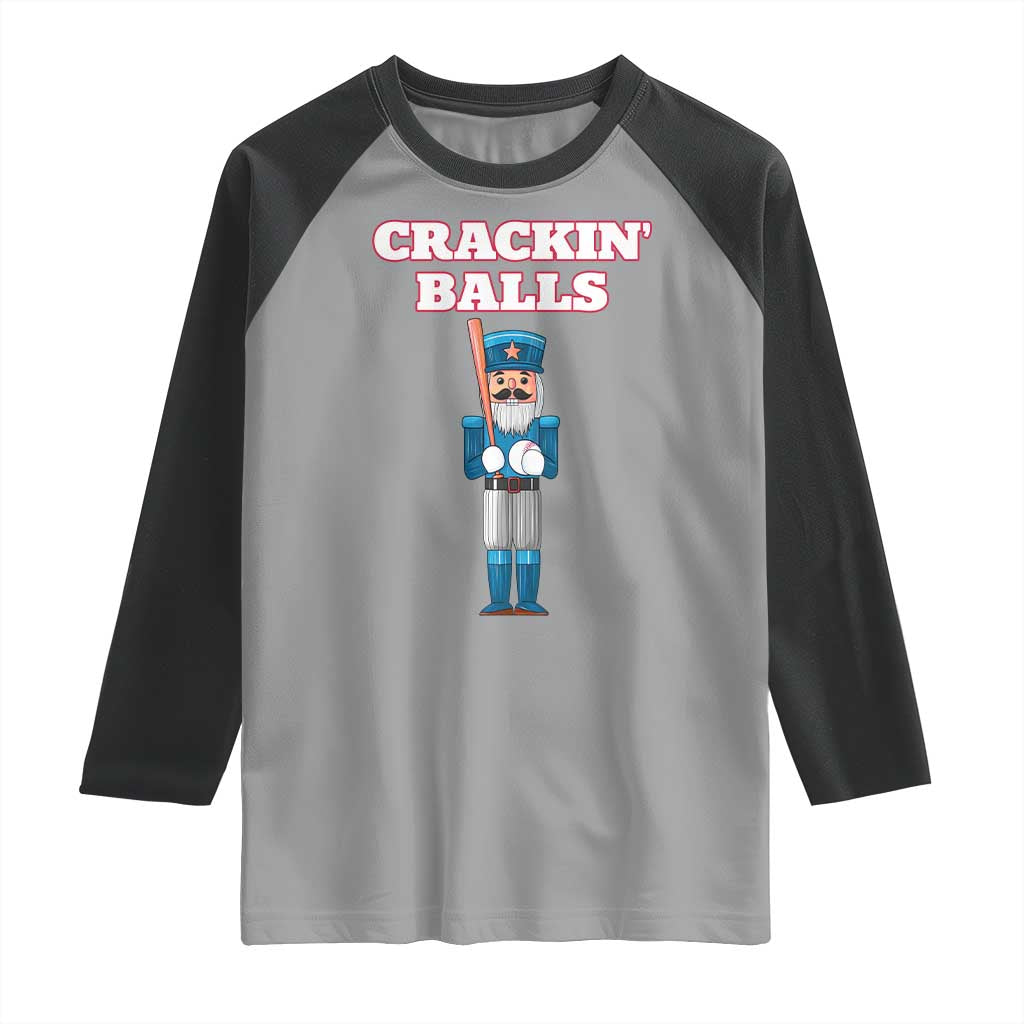 Funny Nutcracker Baseball Raglan Shirt Crackin' Balls Baseball Players - Wonder Print Shop