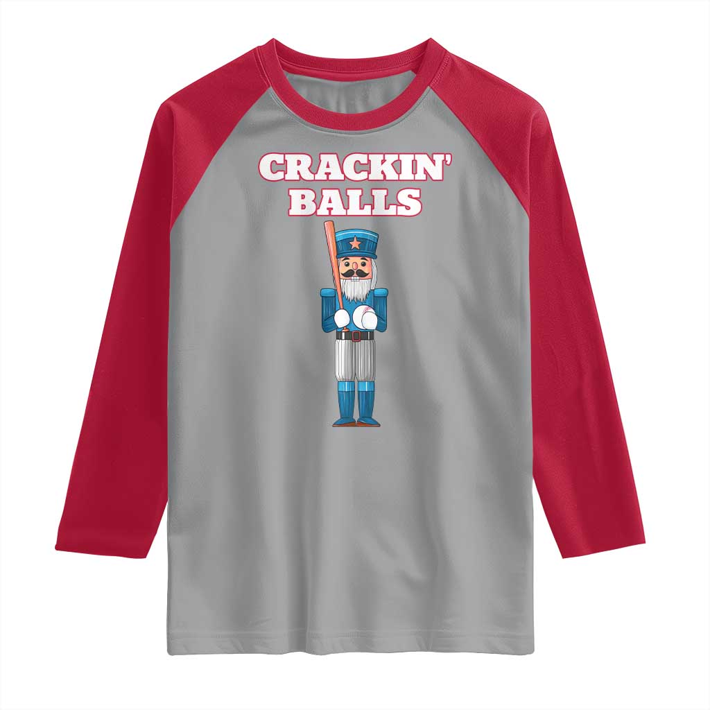 Funny Nutcracker Baseball Raglan Shirt Crackin' Balls Baseball Players - Wonder Print Shop