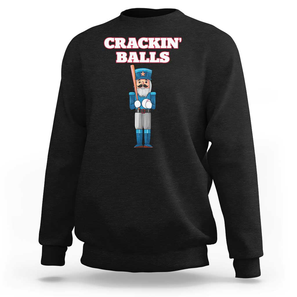 Funny Nutcracker Baseball Sweatshirt Crackin' Balls Baseball Players - Wonder Print Shop
