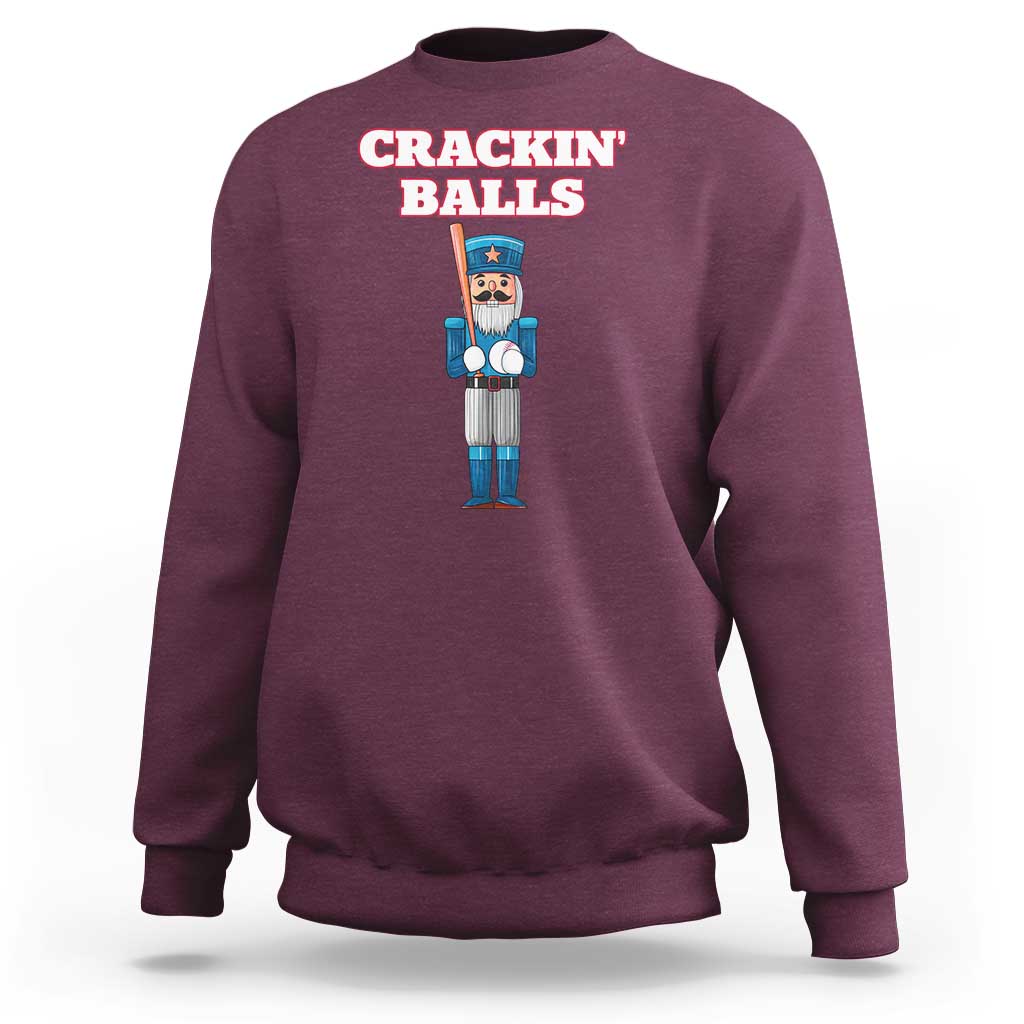 Funny Nutcracker Baseball Sweatshirt Crackin' Balls Baseball Players - Wonder Print Shop