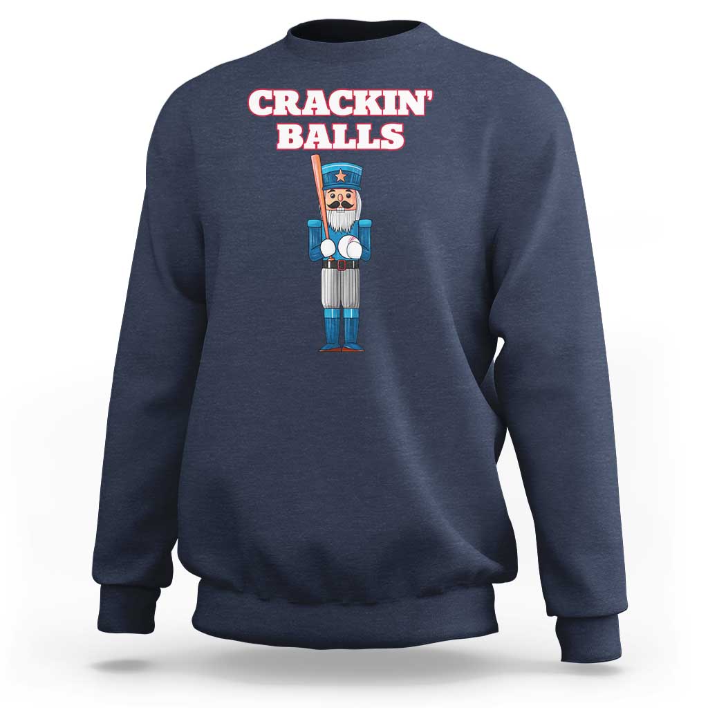 Funny Nutcracker Baseball Sweatshirt Crackin' Balls Baseball Players - Wonder Print Shop