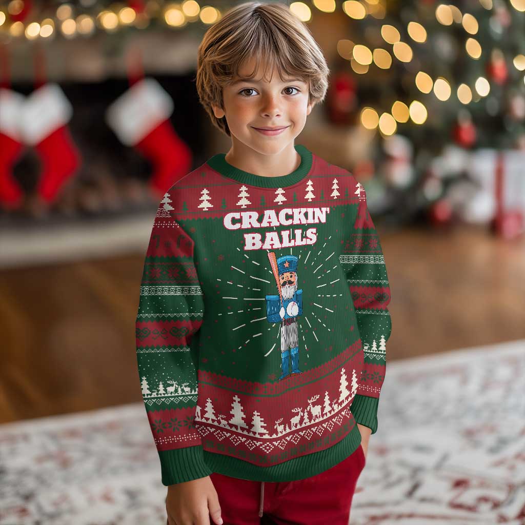 Funny Nutcracker Baseball Ugly Christmas Sweater Crackin' Balls Baseball Players - Wonder Print Shop