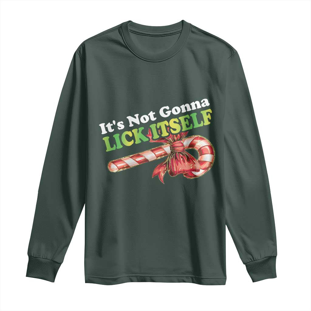 Funny Christmas Candy Cane Long Sleeve Shirt It's Not Gonna Lick Itself