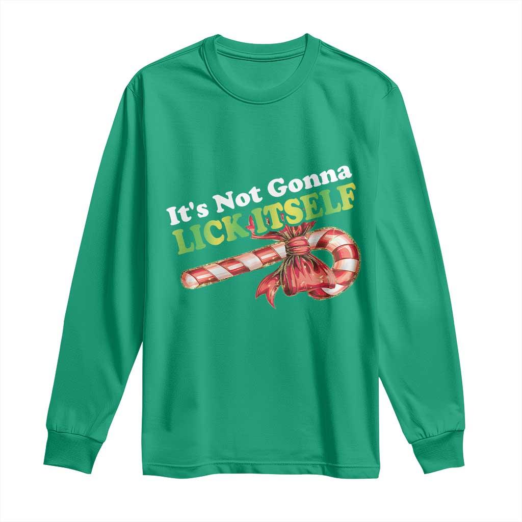 Funny Christmas Candy Cane Long Sleeve Shirt It's Not Gonna Lick Itself