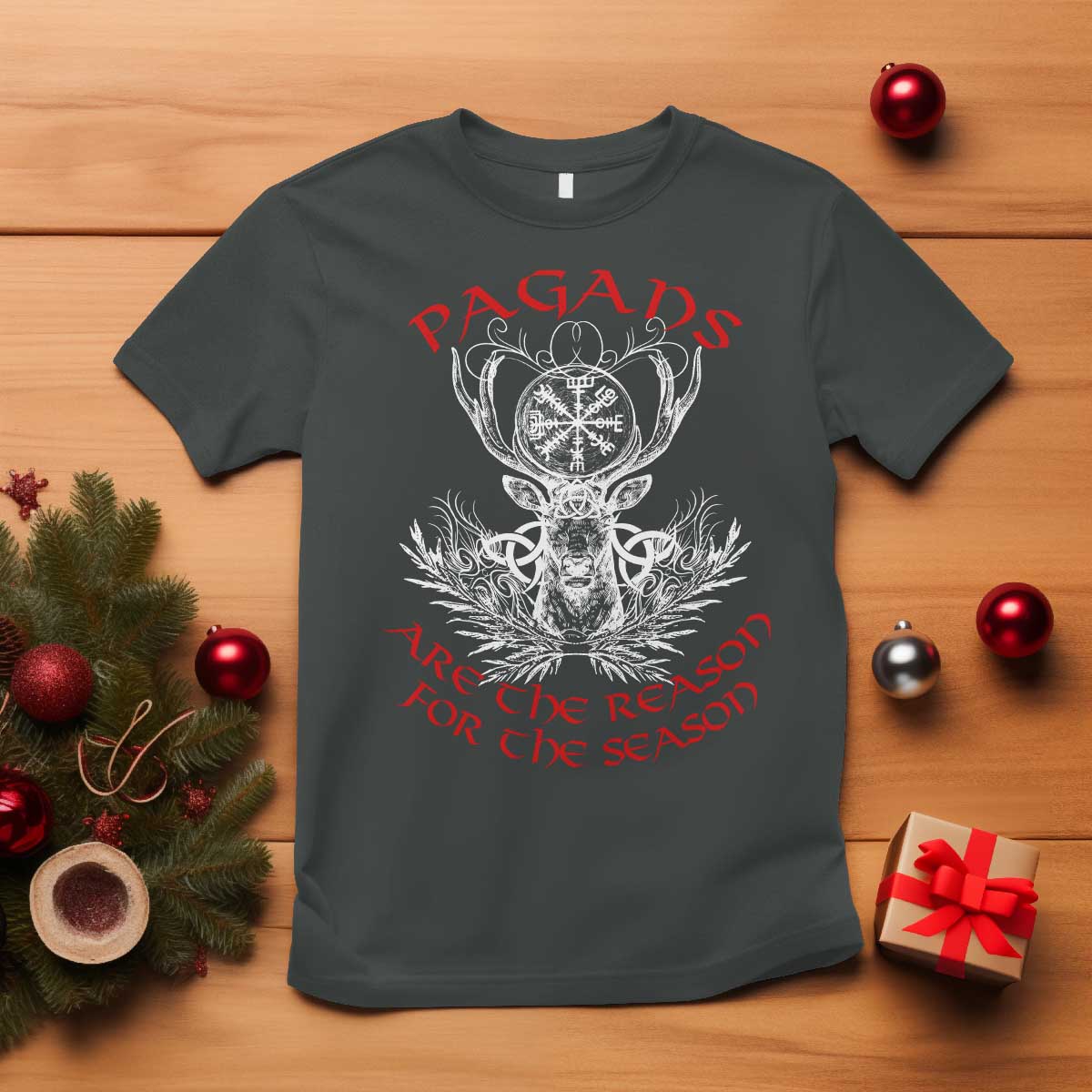 Pagans Are The Reason For The Season T Shirt Yule Pagan Christmas Vegvisir Symbol - Wonder Print Shop
