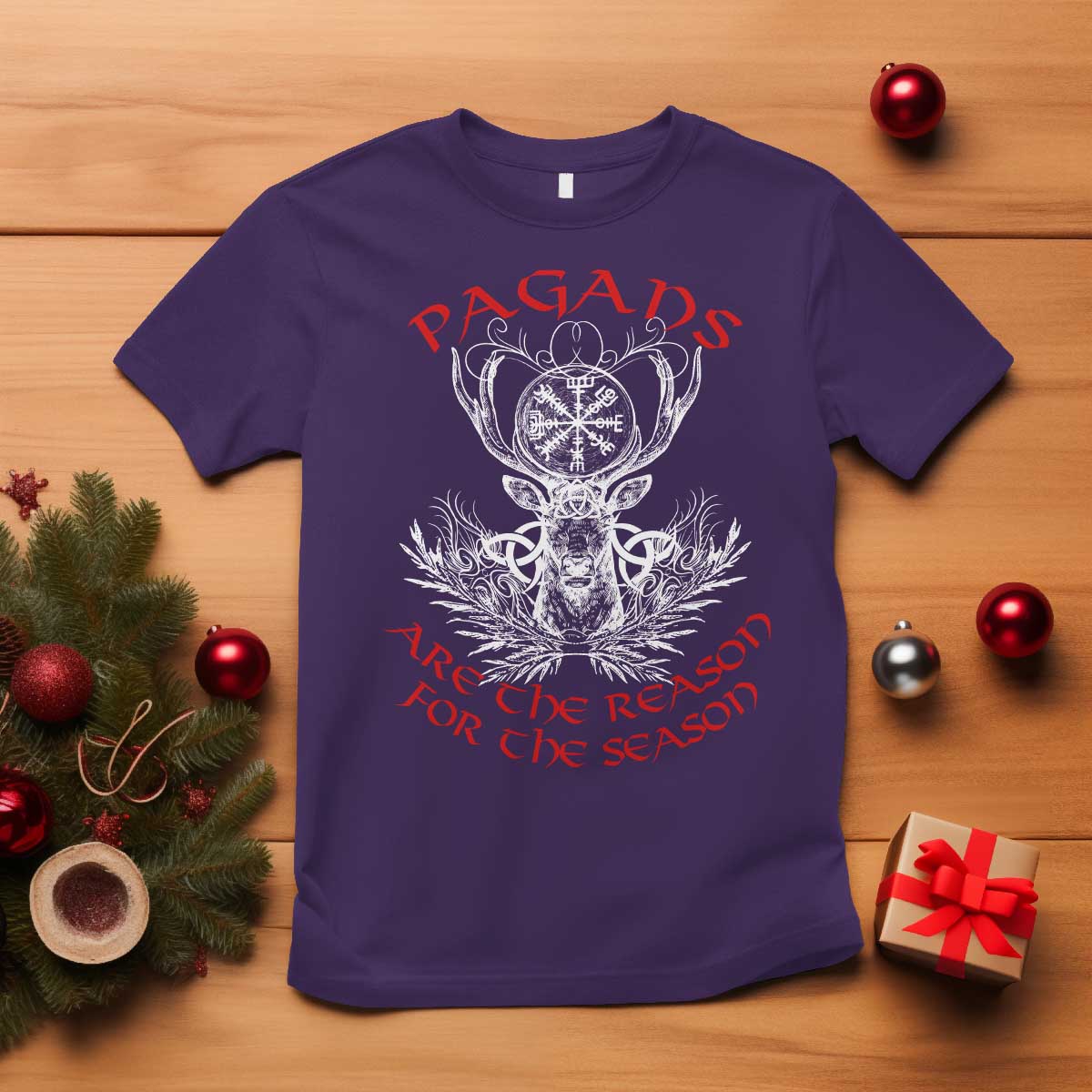 Pagans Are The Reason For The Season T Shirt Yule Pagan Christmas Vegvisir Symbol - Wonder Print Shop