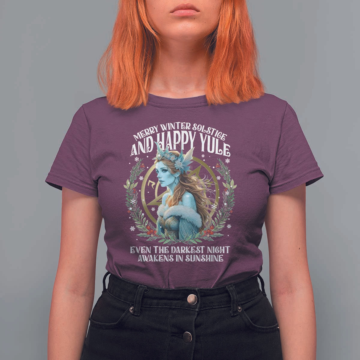 Yule T Shirt For Women Merry Winter Solstice And Happy Yule Marzanna Xmas - Wonder Print Shop