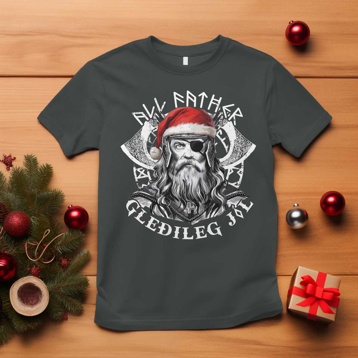Christmas Viking T Shirt All Father Gledileg Jol Vintage Santa Odin - Wonder Print Shop