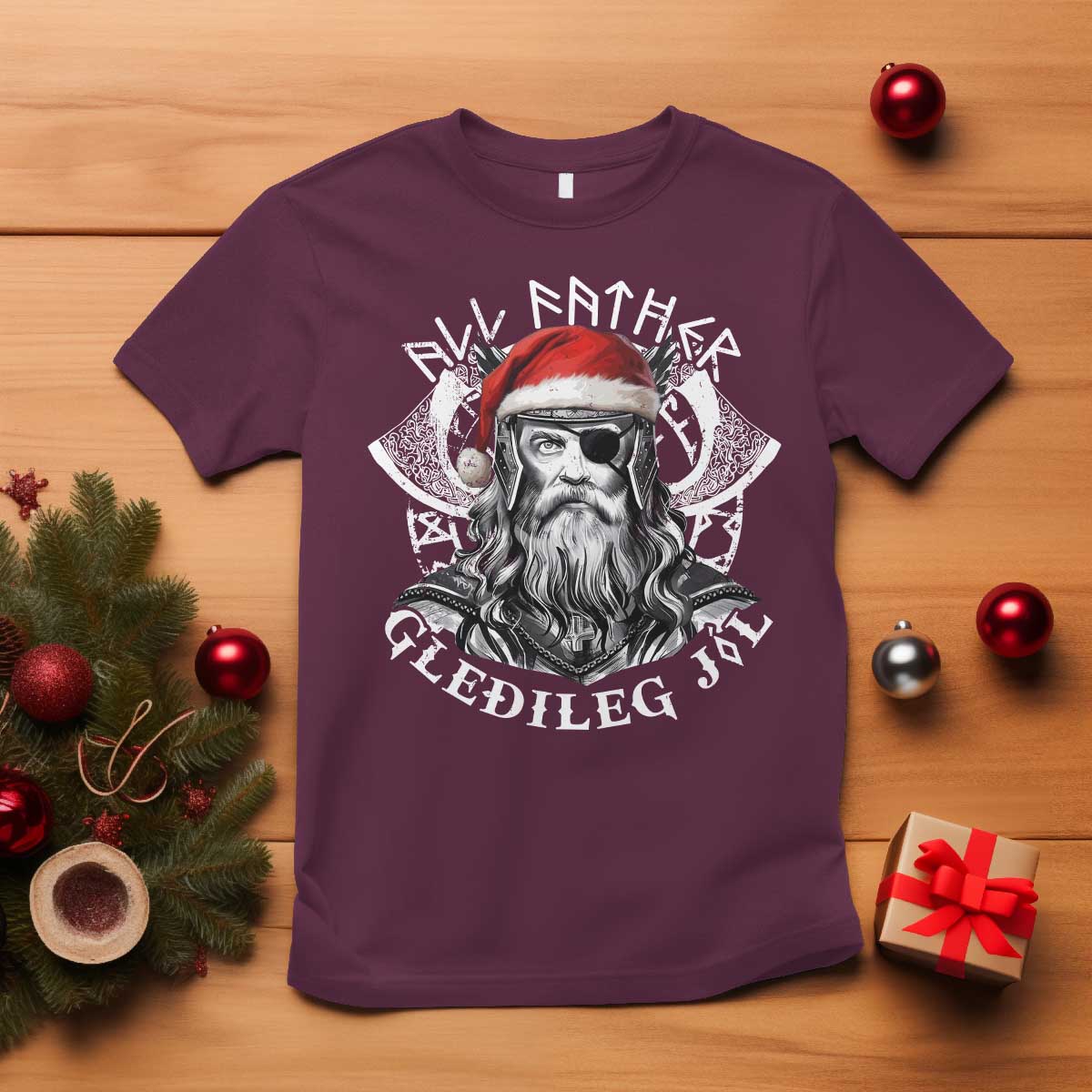 Christmas Viking T Shirt All Father Gledileg Jol Vintage Santa Odin - Wonder Print Shop