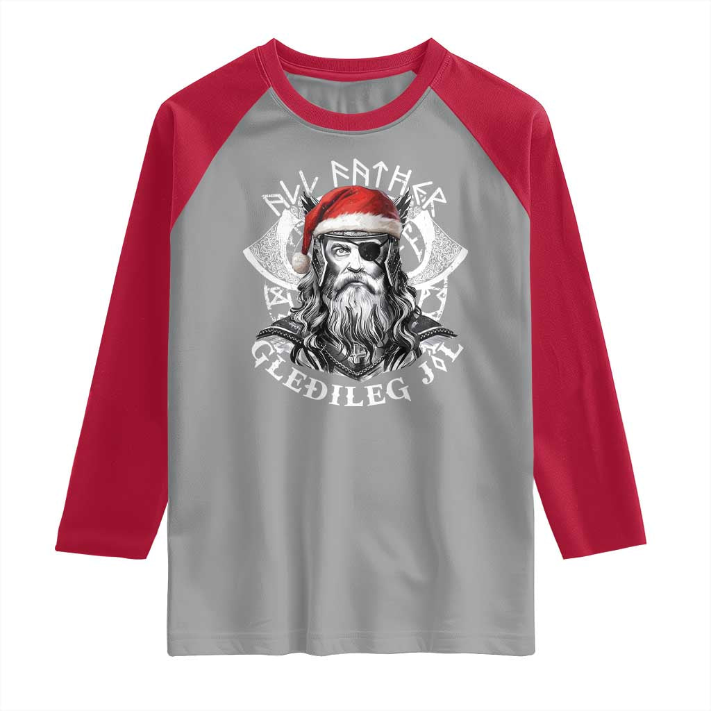 Christmas Viking Raglan Shirt All Father Gledileg Jol Vintage Santa Odin - Wonder Print Shop