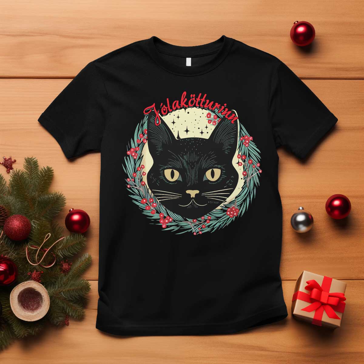 Funny Yule Cat T Shirt Jlaktturinn Yule Christmas Black Cat - Wonder Print Shop