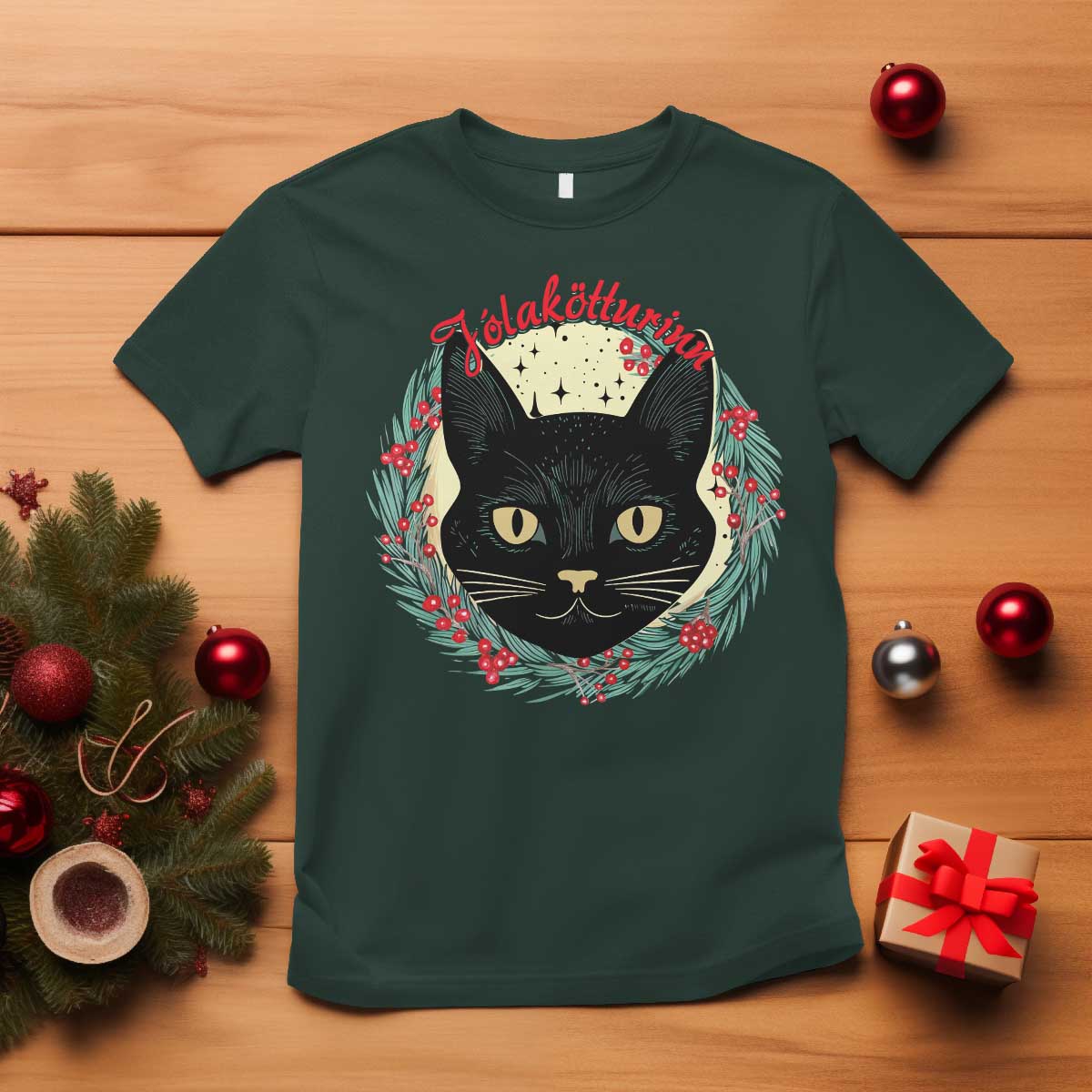 Funny Yule Cat T Shirt Jlaktturinn Yule Christmas Black Cat - Wonder Print Shop