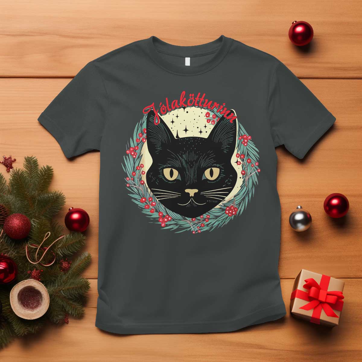 Funny Yule Cat T Shirt Jlaktturinn Yule Christmas Black Cat - Wonder Print Shop