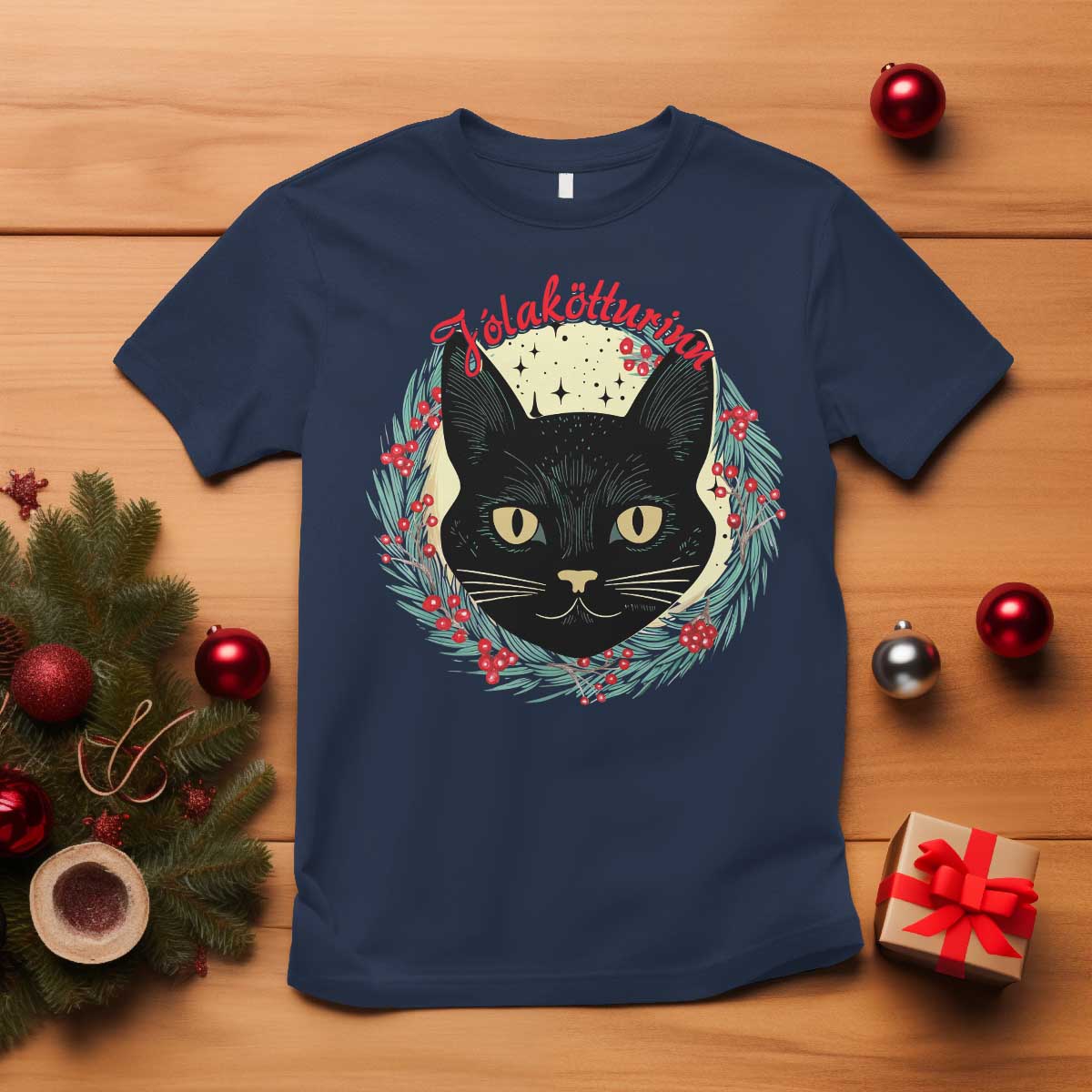 Funny Yule Cat T Shirt Jlaktturinn Yule Christmas Black Cat - Wonder Print Shop