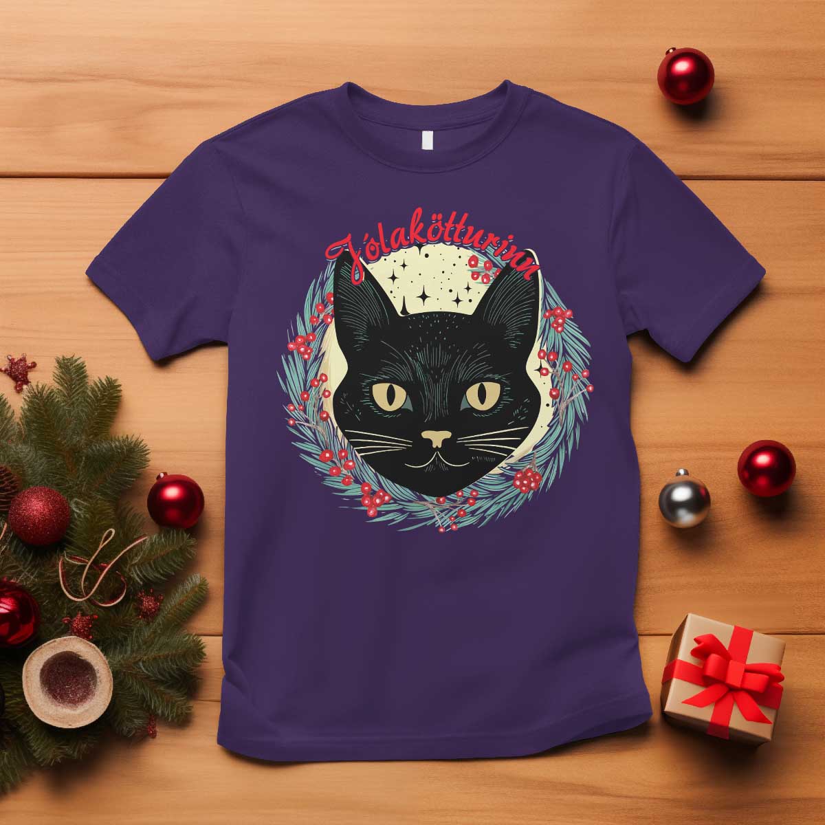 Funny Yule Cat T Shirt Jlaktturinn Yule Christmas Black Cat - Wonder Print Shop