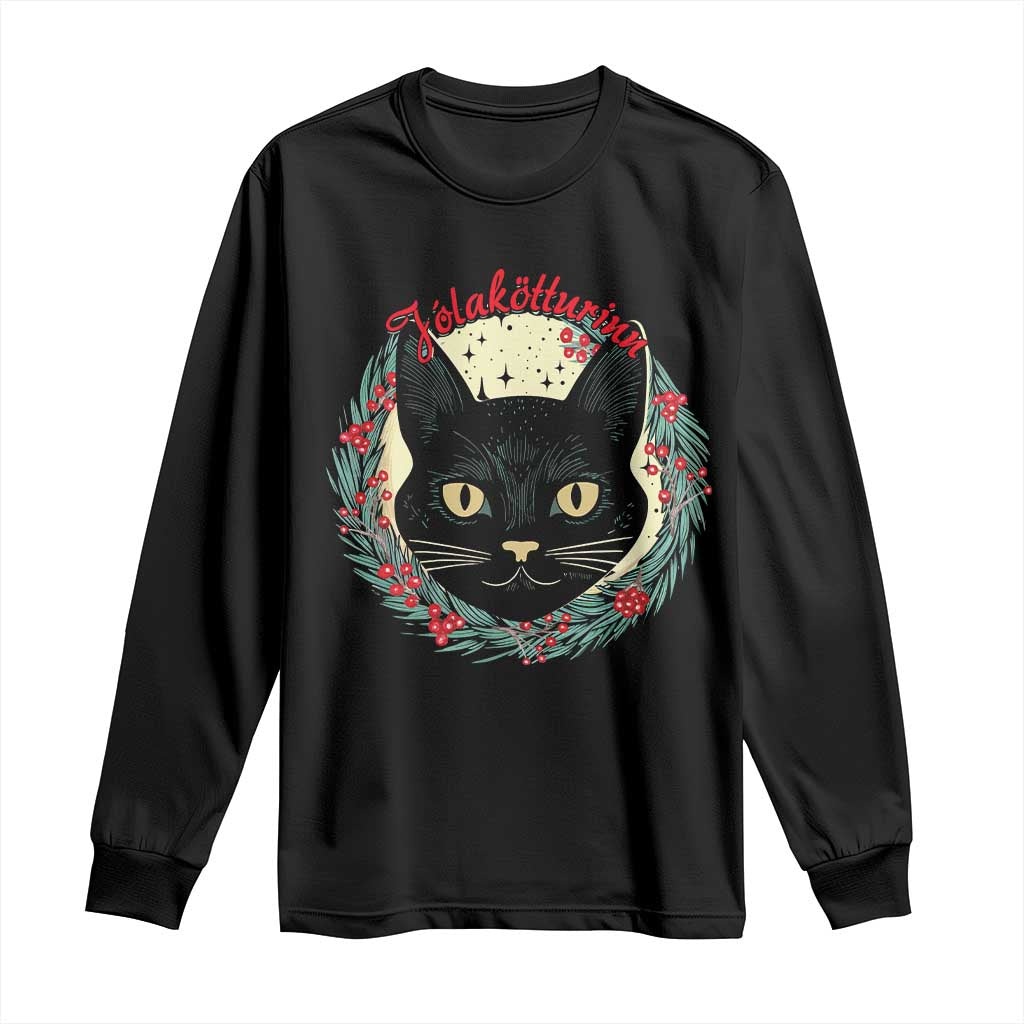 Funny Yule Cat Long Sleeve Shirt Jólakötturinn Yule Christmas Black Cat