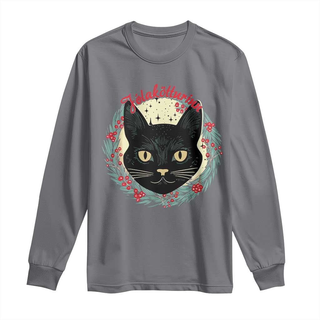 Funny Yule Cat Long Sleeve Shirt Jólakötturinn Yule Christmas Black Cat