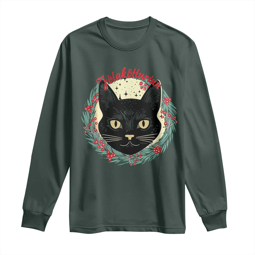 Funny Yule Cat Long Sleeve Shirt Jólakötturinn Yule Christmas Black Cat