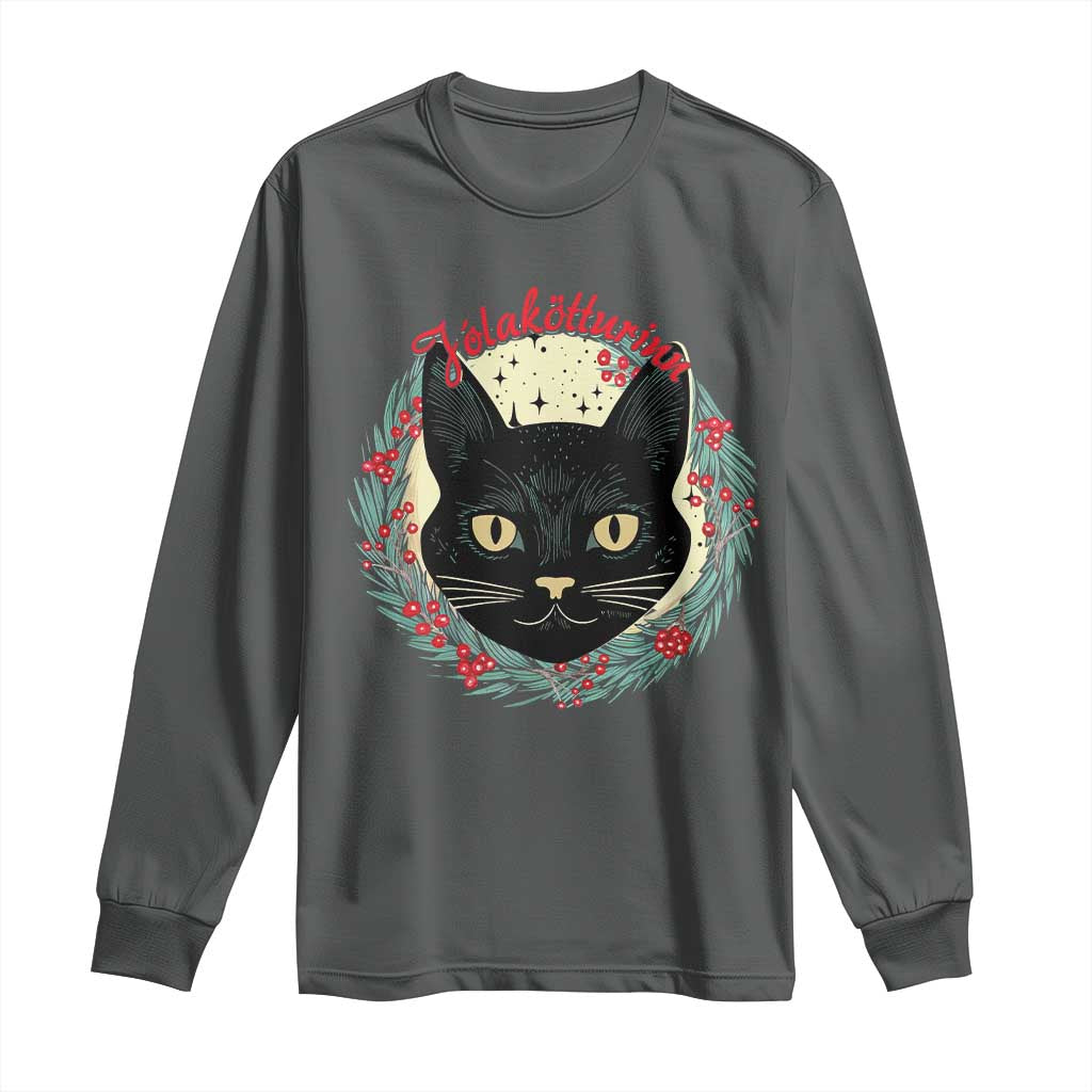 Funny Yule Cat Long Sleeve Shirt Jólakötturinn Yule Christmas Black Cat