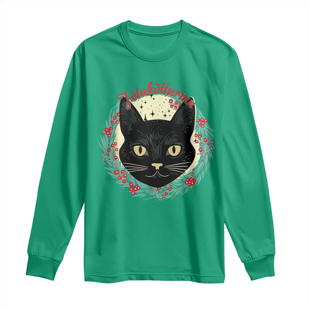 Funny Yule Cat Long Sleeve Shirt Jólakötturinn Yule Christmas Black Cat