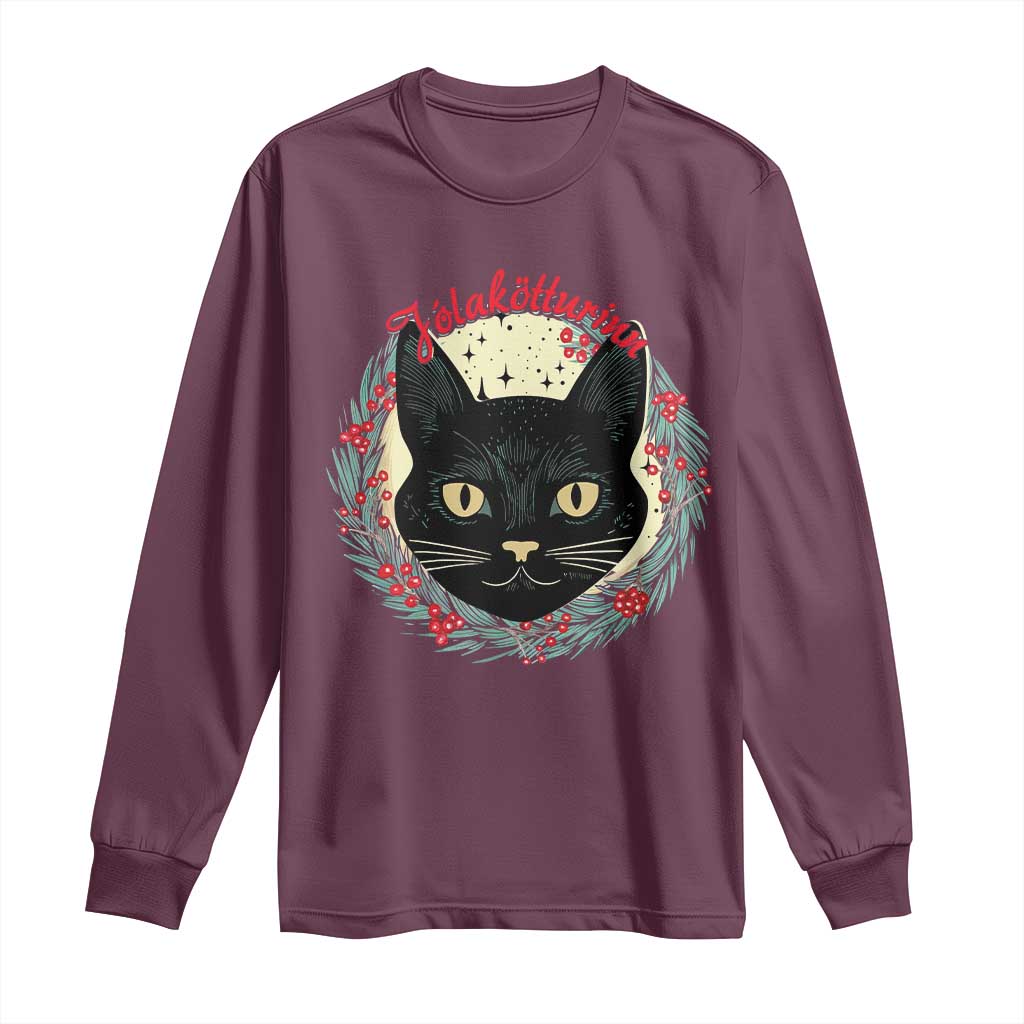 Funny Yule Cat Long Sleeve Shirt Jólakötturinn Yule Christmas Black Cat