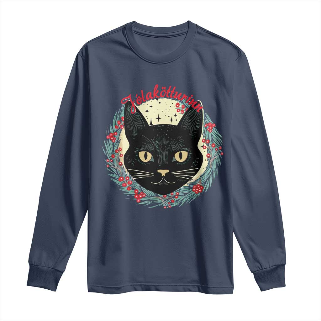 Funny Yule Cat Long Sleeve Shirt Jólakötturinn Yule Christmas Black Cat