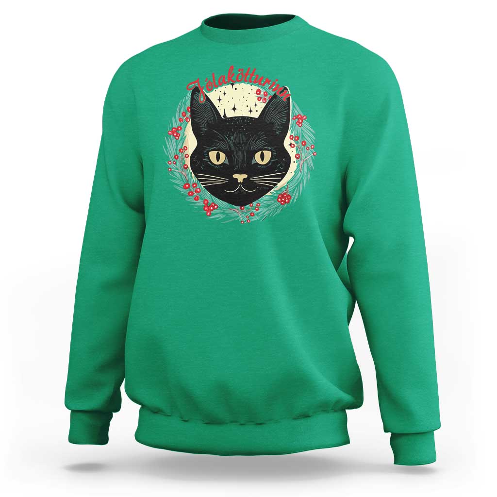 Funny Yule Cat Sweatshirt Jlaktturinn Yule Christmas Black Cat - Wonder Print Shop