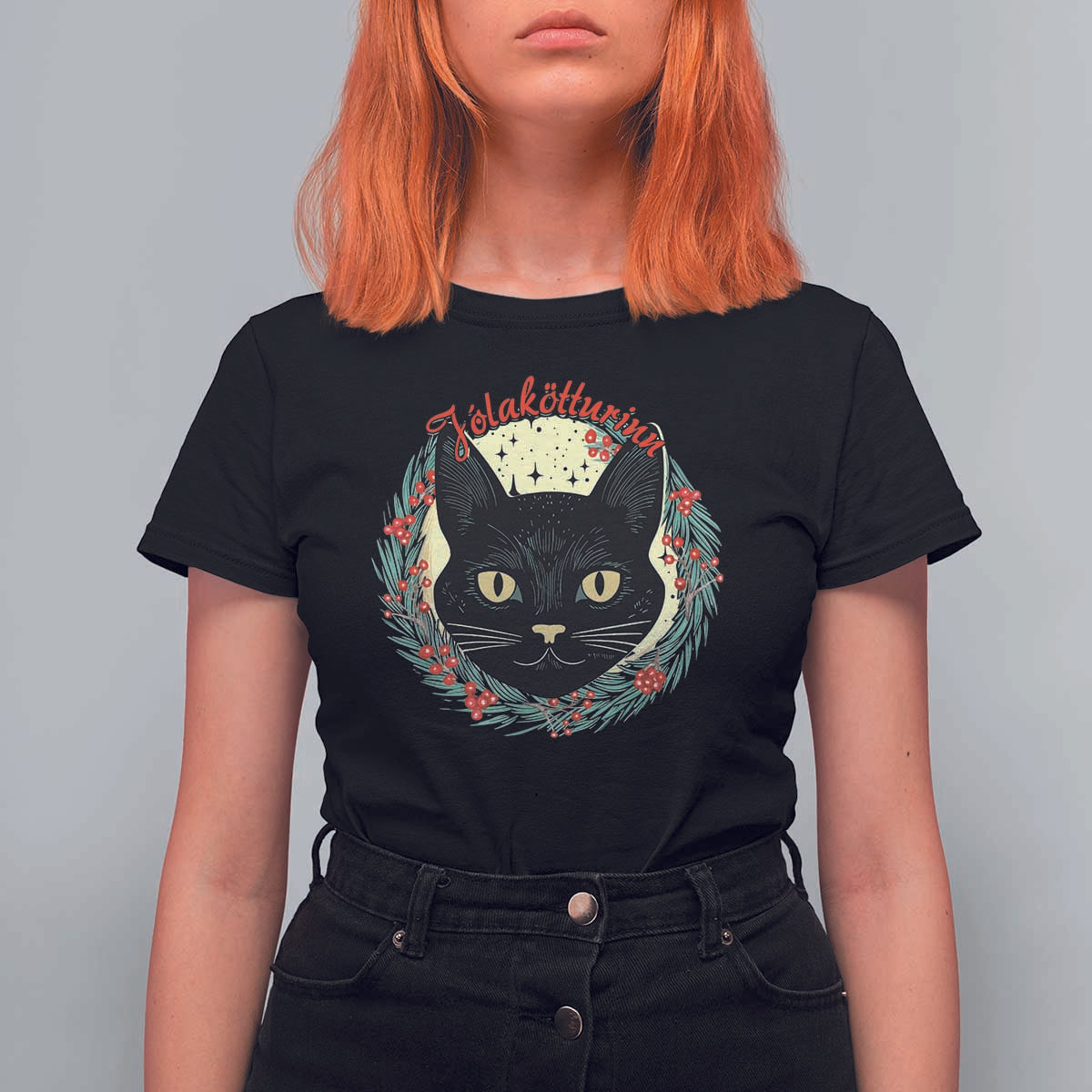 Funny Yule Cat T Shirt For Women Jlaktturinn Yule Christmas Black Cat - Wonder Print Shop