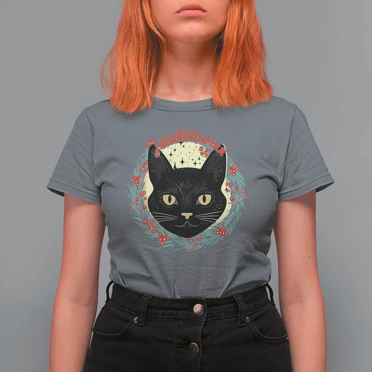 Funny Yule Cat T Shirt For Women Jlaktturinn Yule Christmas Black Cat - Wonder Print Shop
