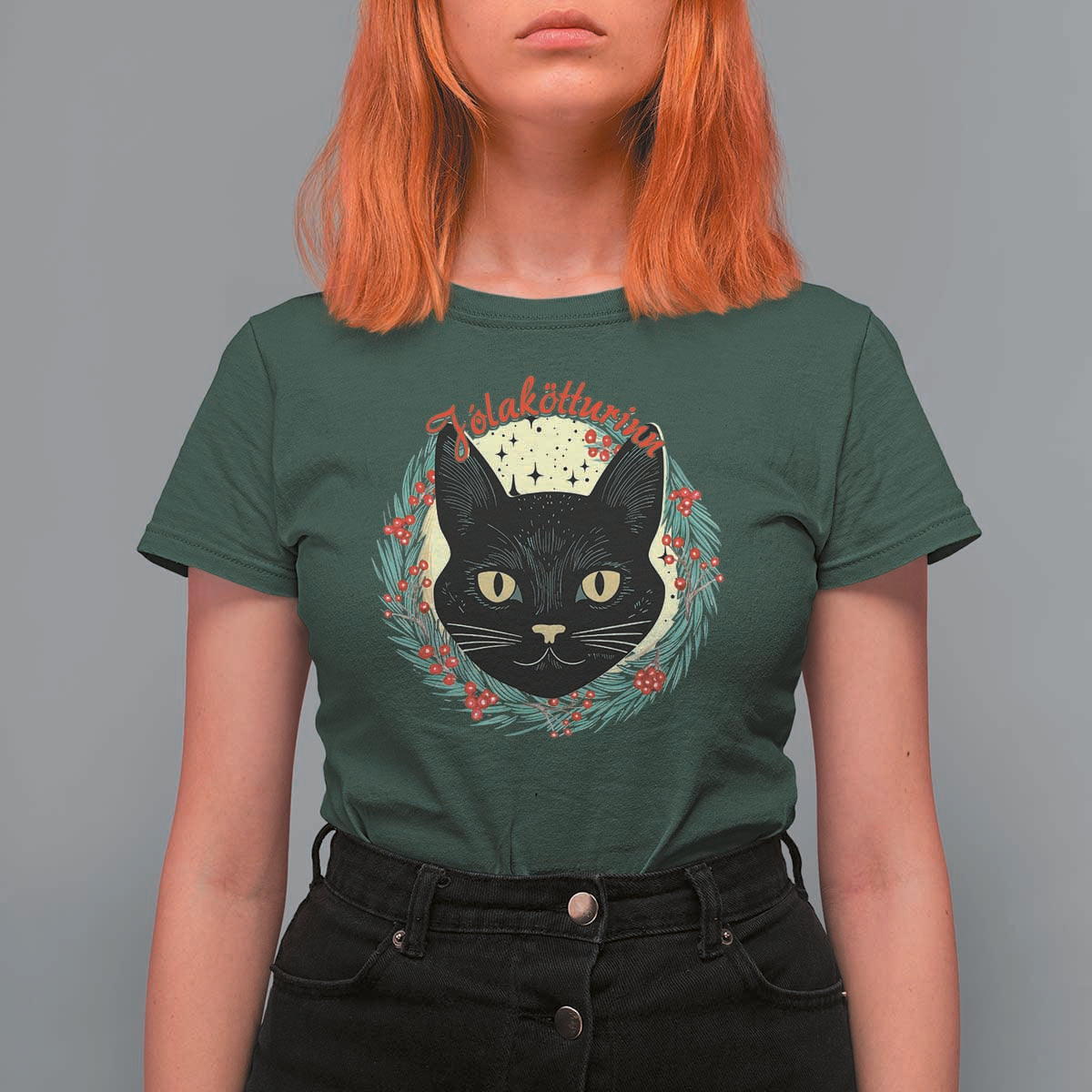 Funny Yule Cat T Shirt For Women Jlaktturinn Yule Christmas Black Cat - Wonder Print Shop