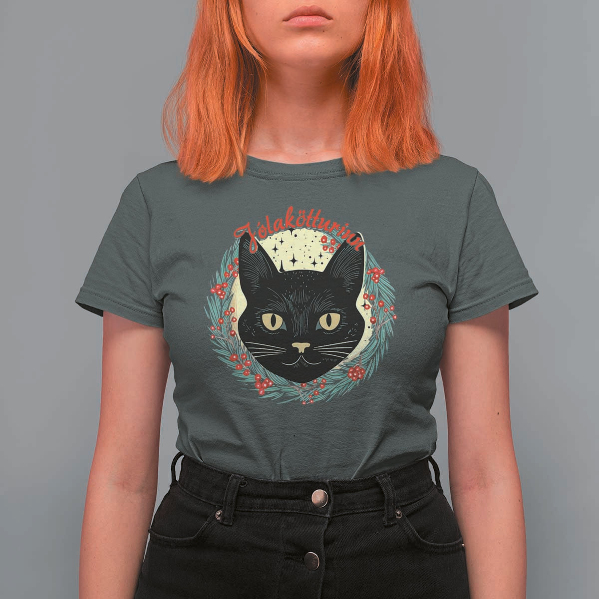 Funny Yule Cat T Shirt For Women Jlaktturinn Yule Christmas Black Cat - Wonder Print Shop