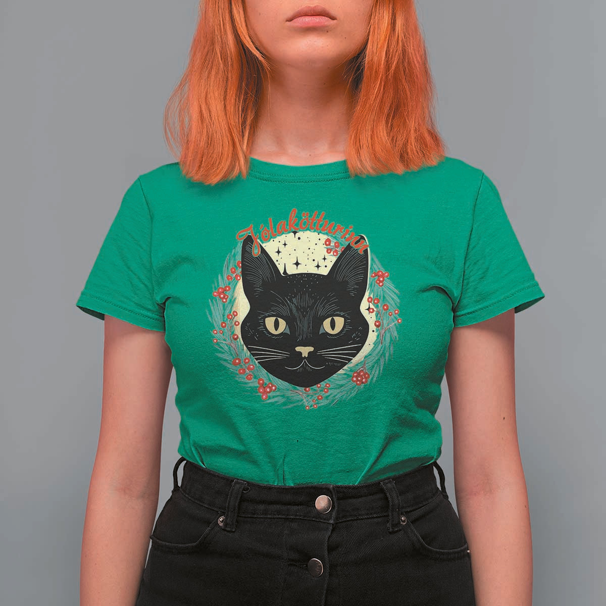 Funny Yule Cat T Shirt For Women Jlaktturinn Yule Christmas Black Cat - Wonder Print Shop