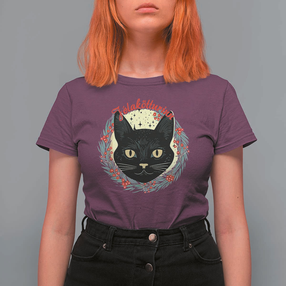 Funny Yule Cat T Shirt For Women Jlaktturinn Yule Christmas Black Cat - Wonder Print Shop