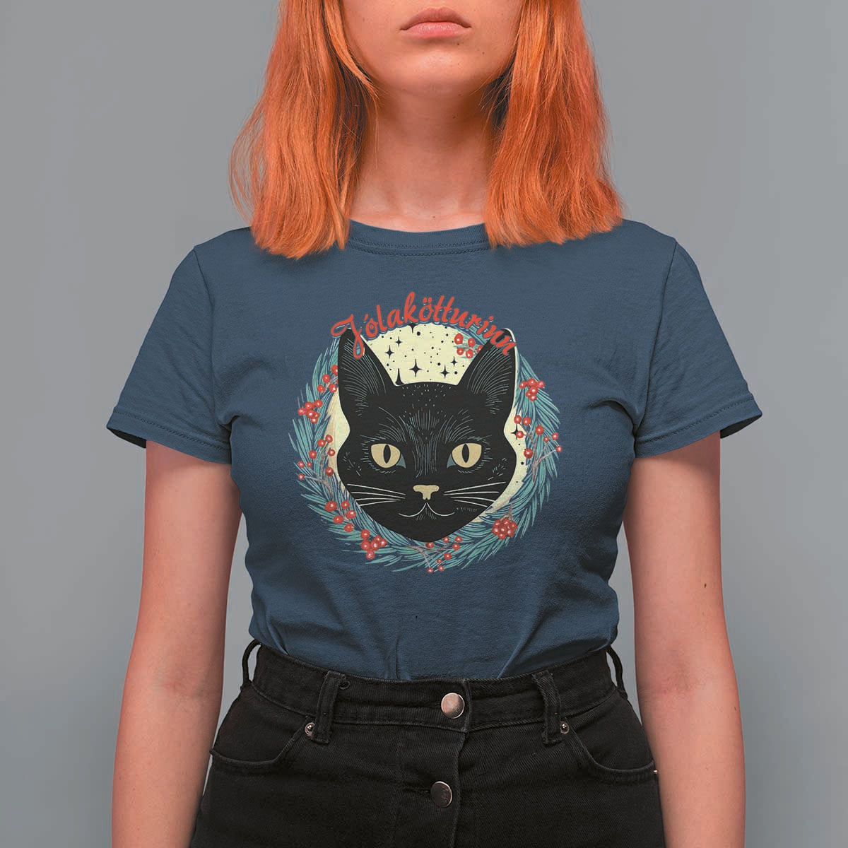 Funny Yule Cat T Shirt For Women Jlaktturinn Yule Christmas Black Cat - Wonder Print Shop