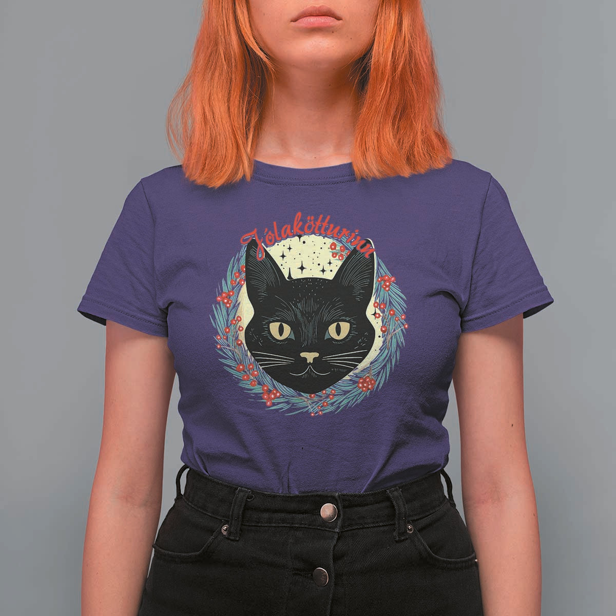 Funny Yule Cat T Shirt For Women Jlaktturinn Yule Christmas Black Cat - Wonder Print Shop