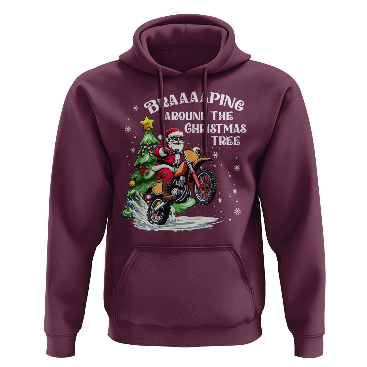 Funny Christmas Biker Hoodie Braaaaping Around The Christmas Tree Dirt Bike Santa