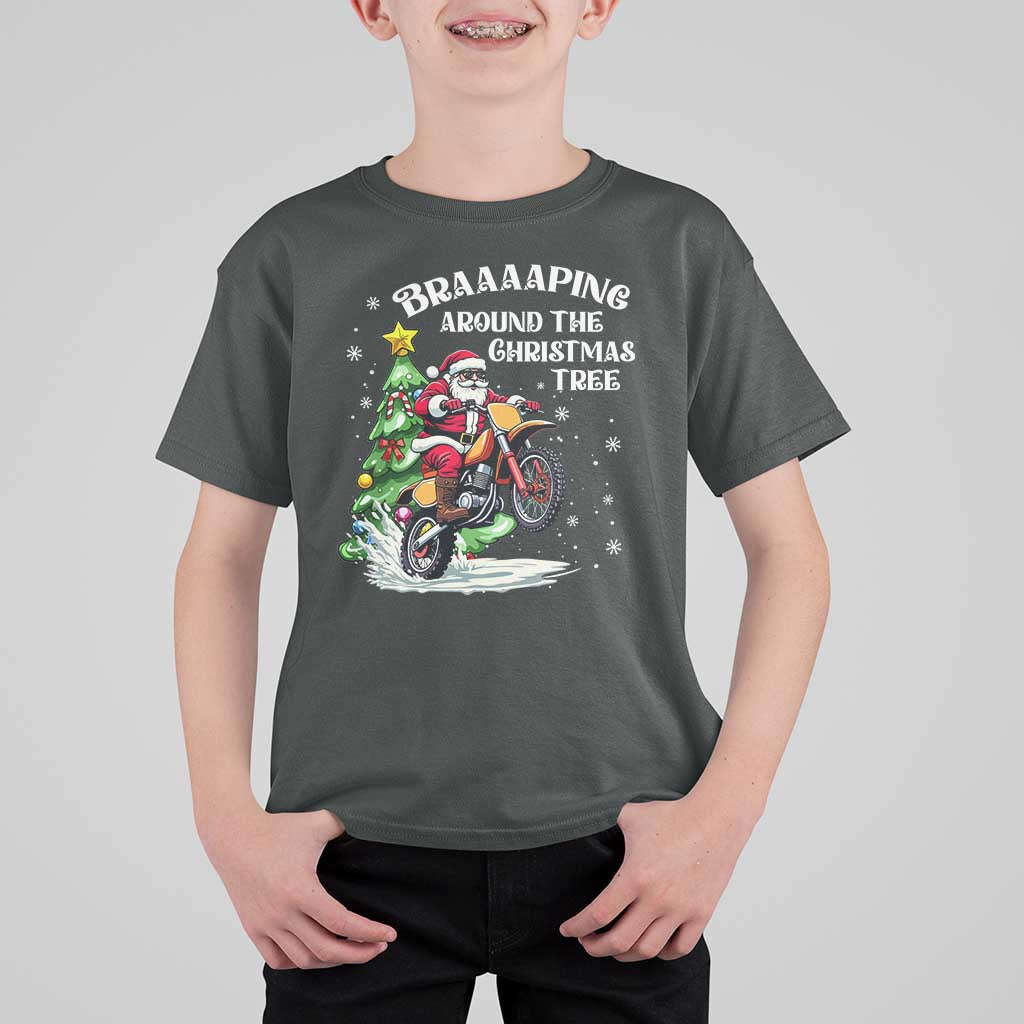 Funny Christmas Biker T Shirt For Kid Braaaaping Around The Christmas Tree Dirt Bike Santa - Wonder Print Shop
