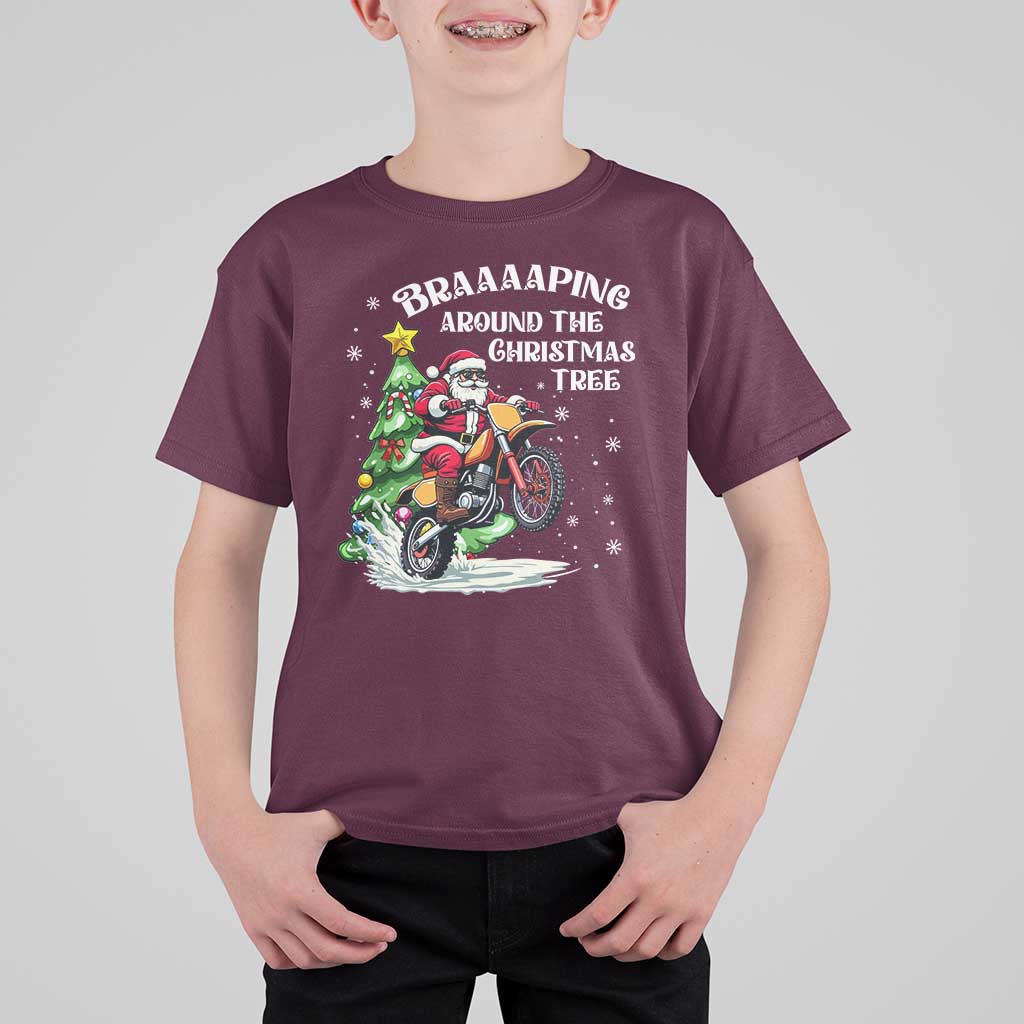 Funny Christmas Biker T Shirt For Kid Braaaaping Around The Christmas Tree Dirt Bike Santa - Wonder Print Shop