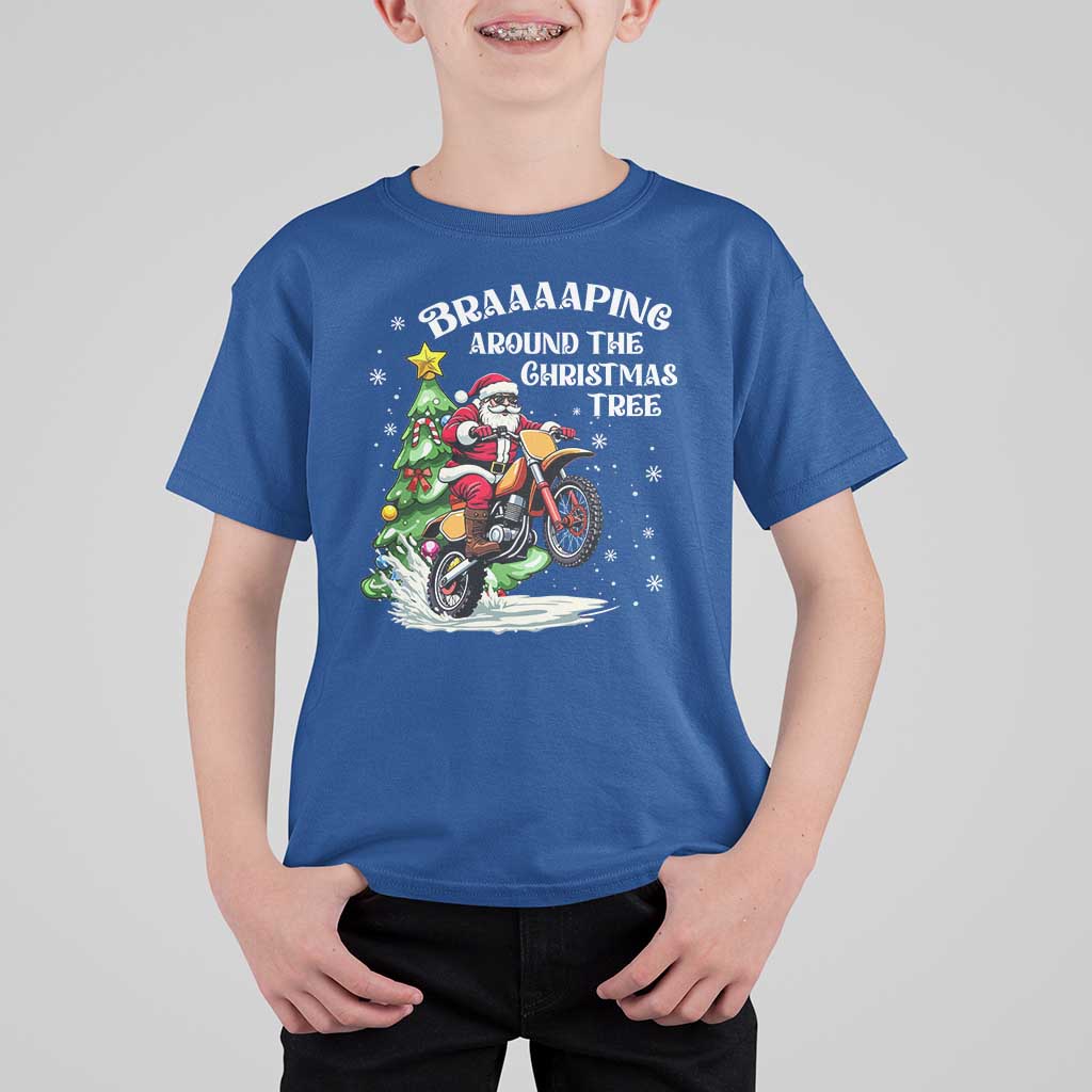 Funny Christmas Biker T Shirt For Kid Braaaaping Around The Christmas Tree Dirt Bike Santa - Wonder Print Shop