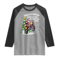 Funny Christmas Biker Raglan Shirt Braaaaping Around The Christmas Tree Dirt Bike Santa - Wonder Print Shop