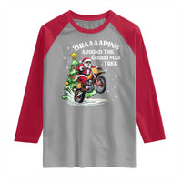 Funny Christmas Biker Raglan Shirt Braaaaping Around The Christmas Tree Dirt Bike Santa - Wonder Print Shop