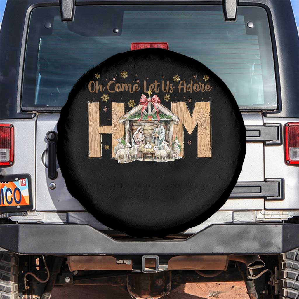 Oh Come Let Us Adore Him Spare Tire Cover Christian Christmas Nativity Scene - Wonder Print Shop